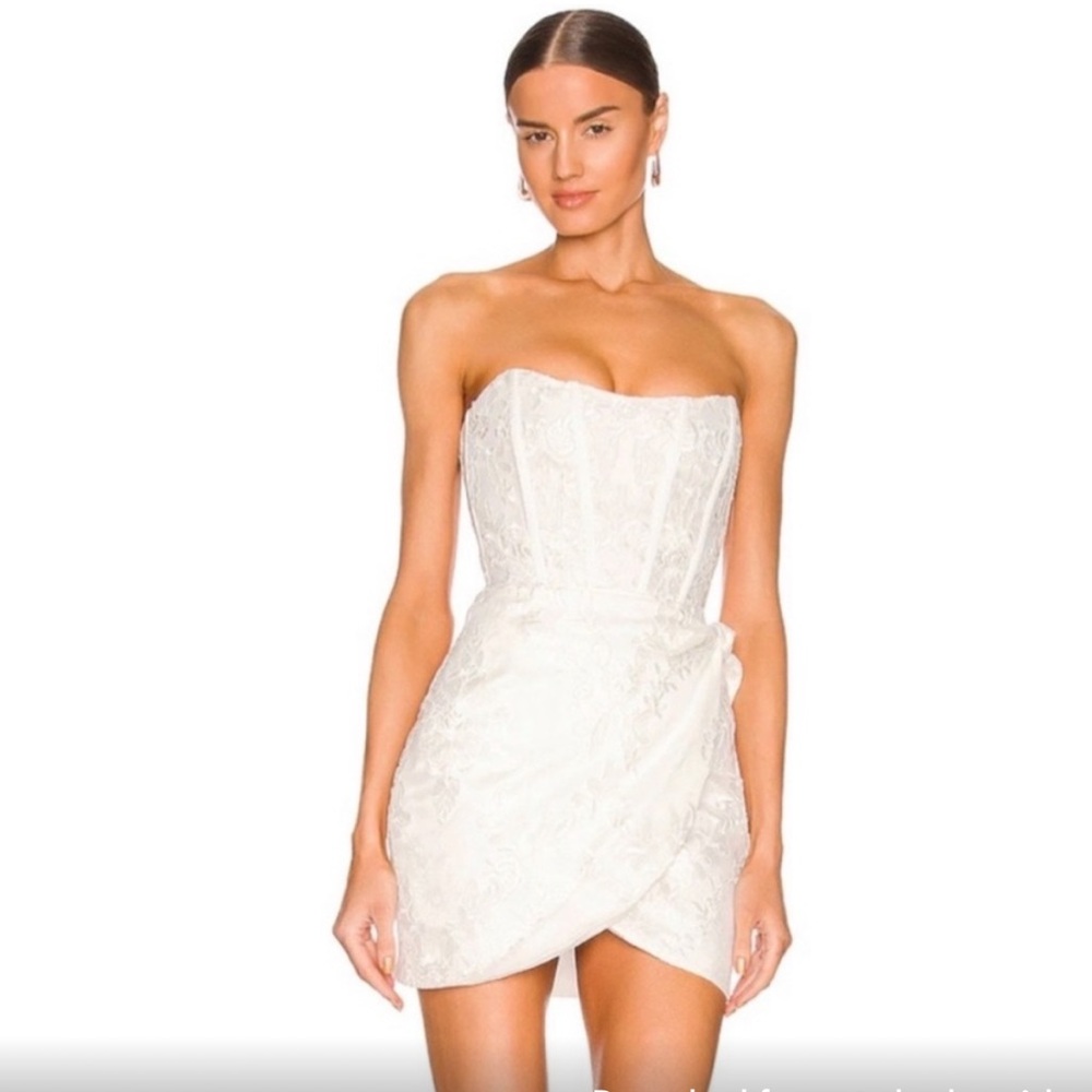 V Chapman Nigella Corset side-wrap Lace Mini Dress
